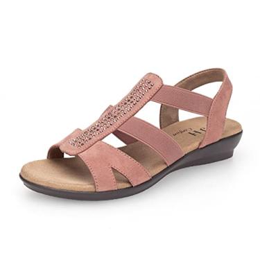 Imagem de VJH confort Sandálias femininas confortáveis de verão, com strass aberto no dedo do pé elástico, sem cadarço, sandálias casuais de salto baixo, Camarão rosa, 34