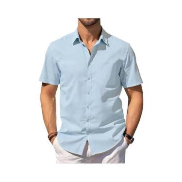 Imagem de Camisa Havaiana Masculina De Verão Leve Em Algodão E Linho, Manga Curt