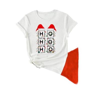 Imagem de Camiseta Gráfica De Natal Para Mulheres Com Estampa De Papai Noel, Est