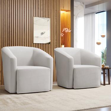 Imagem de Poltrona Decorativa Base Giratória Kit 2 Stella Max Veludo Cinza D03 - D'Rossi