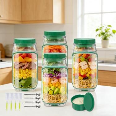 Imagem de Laghura Pote de salada com abertura lateral – Recipiente de salada portátil à prova de vazamento com copo de molho e tampa, design de tampa a tigela, seguro para lava-louças e freezer para escritório