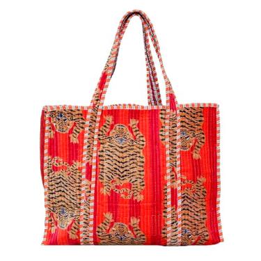 Imagem de SHIRANYA Bolsa feminina acolchoada – Bolsa de ombro leve de veludo macio para compras, viagens e transporte diário, Faixa vermelha, Large, Sacola com estampa acolchoada