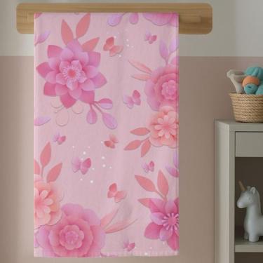 Imagem de Toalha Infantil Banho Estampa Rosa De Flores Macia Confortável E Ideal