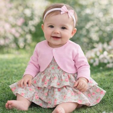 Imagem de Conjunto Vestido com Colete Bolero Para Bebê Menina Manga Curta Festin