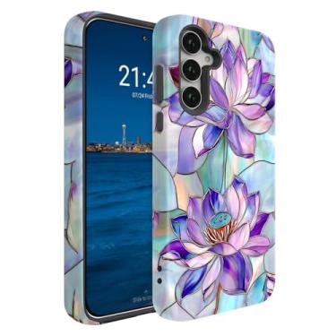 Imagem de BSMOSPER Compatível com Samsung Galaxy S25 FE 5G, capa protetora 2 em 1 de camada dupla, resistente, à prova de choque, flores de lótus de vitral
