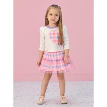 Imagem de Conjunto Infantil Blusa Manga Longa/Saia Xadrez Mon Sucré-Feminino