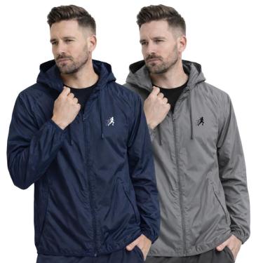 Imagem de Kit 2 Jaquetas Corta-Vento Masculinas Leves Impermeáveis com Capuz Esportivas-Masculino