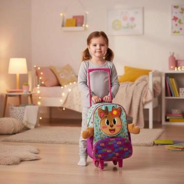 Imagem de Mochila Infantil Escolar Rena com Rodinha Rosa 16 Pol Modelo Rodinha c