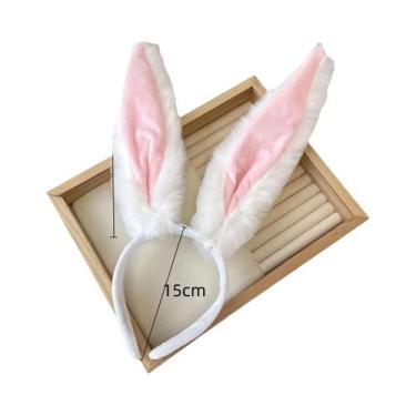 Imagem de Tiara De Orelhas De Coelho Peludas Cinza E Rosa Para Cosplay, Acessóri