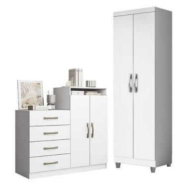 Imagem de Cômoda Sapateira Londres 2004142 e Armário Multiuso New 2000192 Branco