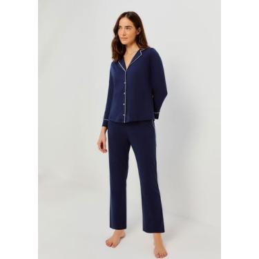 Imagem de Pijama Longo Feminino Com Botões - Intimates, XG, Azul