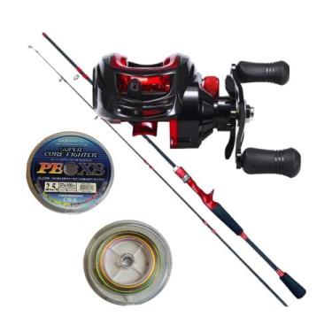 Imagem de Kit pesca carretilha vara e linha multi filamento l esquerdo - CMIK