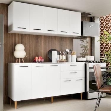 Imagem de Armário de Cozinha Completo Bela 140cm com Aéreo Ripado Balcão 3 Porta