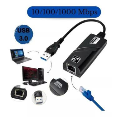 Imagem de Cabo Adaptador Ethernet Rj45 Rede Usb 3.0 Gigabit 10/100/1000mbps Plac
