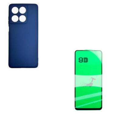 Imagem de Kit Capinha Case Silicone Azul Marinho + Película de Cerâmica 9D Moto 