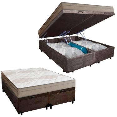 Imagem de Cama Box Baú Casal Bipartido Suede + Colchão De Molas Ensacadas Portobel Ipanema 138x18...
