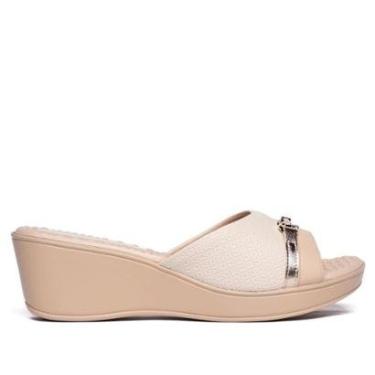 Imagem de Tamanco Feminino Piccadilly Wide Fit Anabela Médio Bege-Feminino