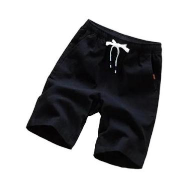 Imagem de Bermudas Masculinas De Verão Respiráveis Em Cor Sólida Imitando Linho,