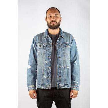 Imagem de Jaqueta Jeans Unissex Puídos Média DOCT, GG, Indigo médio