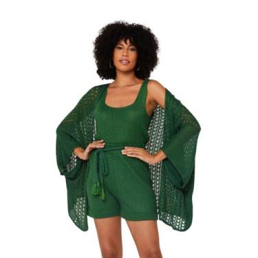 Imagem de Kimono Feminino Tricot Colete Amplo Ponto Rendado Saida Praia Verão Ab