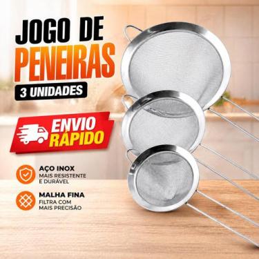 Imagem de Jogo de Peneira Coador Cozinha Aço Inox Confeitaria Para Cozinha - AMS