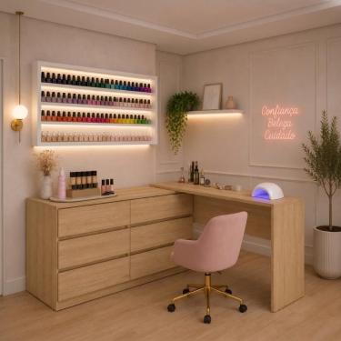 Imagem de Mesa de Manicure Profissional de Canto em L com 6 Gavetas Organize Multimóveis MP6068