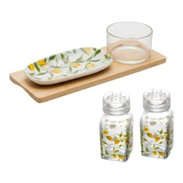 Imagem de Jogo Servir Bandeja Bambu + Saleiro E Pimenteiro Siciliano - Lyor