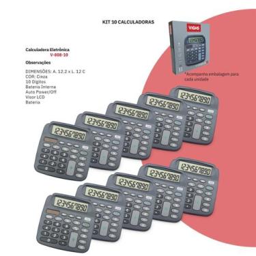 Imagem de Kit 10 Calculadoras Vighs V-808A-10 LCD