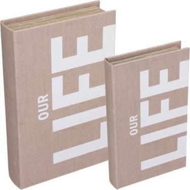 Imagem de Caixa Home&Co MDF Bege 2pçs Enfeite Decorativo para Sala Quarto e Casa