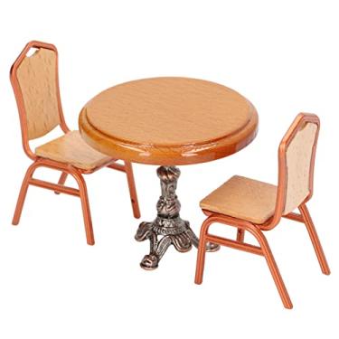 Imagem de Conjunto de 3 peças de mesa e cadeiras em miniatura, 1:12 mini móveis de madeira para casa de bonecas vintage requintado cadeira de mesa de jantar em miniatura para acessórios de casa de bonecas