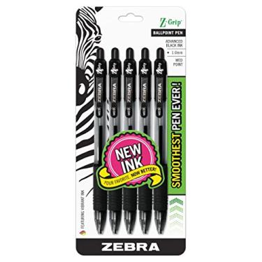 Imagem de Zebra Pen Caneta esferográfica retrátil Z-Grip, ponta média, 1,0 mm, tinta preta - 5 peças (22215)