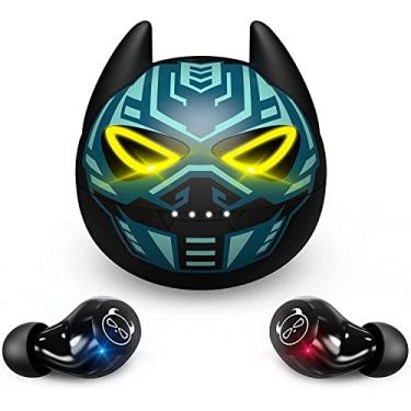 Imagem de Fones de ouvido sem fio, fones de ouvido estéreo Bluetooth 5.0, fones de ouvido sem fio à prova de suor intra-auriculares com redução de ruído e microfone duplo, fone de ouvido com controle de toque com desenho azul que muda masculino