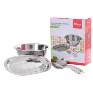 Imagem de Conjunto De Bowl Bandeja Concha EColher Inox 4 Peças Wincy