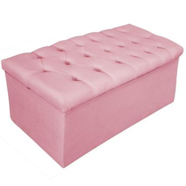 Imagem de Calçadeira Baú Estofada 90cm Solteiro Suede Rosa Adj Decor