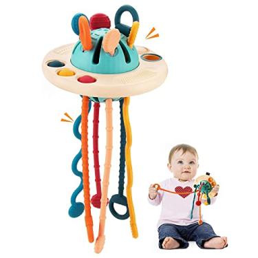 Imagem de Brinquedos para bebês montessori 12-18 meses, brinquedos para bebês de 6 a 12 meses, brinquedos sensoriais para crianças, brinquedo de atividade de corda de silicone de grau alimentício UFO, brinquedos de viagem para 1 ano de idade