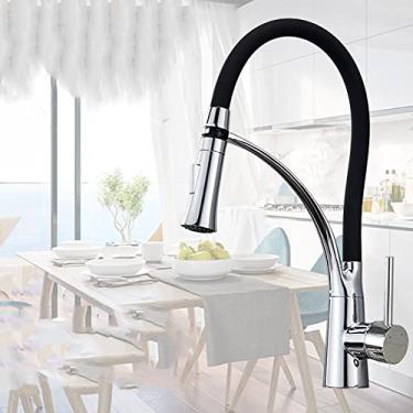 Imagem de Torneira de pia de cozinha led preto giratório pull down torneira de pia de cozinha montada deck de banheiro montado misturador de água quente e fria, cromo sem led 1, china