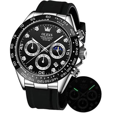 Imagem de OLEVS Relógio masculino masculino cronógrafo multifuncional esportivo de silicone luxuoso diamante fase da lua quartzo relógio de pulso à prova d'água, Prateado, preto, Cronógrafo, digital