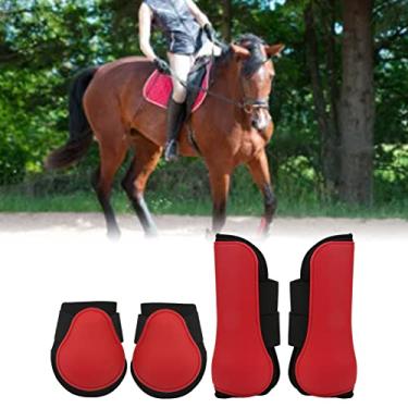 Imagem de Botas de tendão de cavalo, protetor de perna de cavalo ajustável neoprene para salto para treinamento de cavalo para corrida(Conjunto de vermelho, 34x20x24cm / 13,4x7,9x9,4in)