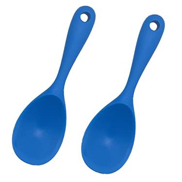 Imagem de Conjunto de 2 colheres de arroz de silicone, antiaderentes, resistentes ao calor, serve para arroz, purê de batata ou mais (azul)