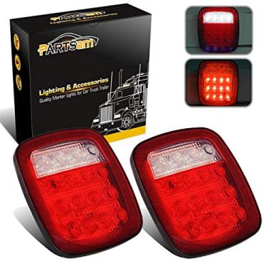 Imagem de Partsam 2 lâmpadas de sinalização universal de 16 LEDs de parada traseira traseira de freio reverso luzes marcadoras vermelho/branco substituição para Jeep YJ JK CJ caminhão reboque impermeável 12V