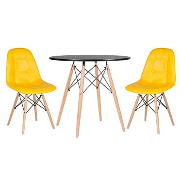 Imagem de Loft7, Kit Mesa Eames Eiffel 80 cm preto + 2 cadeiras estofadas Botonê amarelo