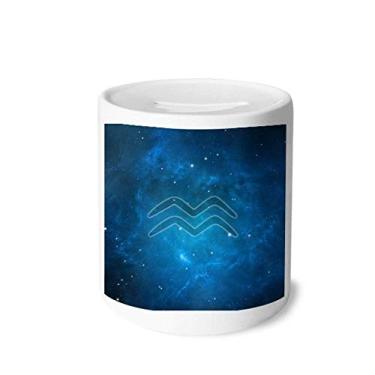 Imagem de DIYthinker Caixa de moedas de cerâmica com tema de Constelação do Zodíaco de Aquário Estrelado Noite Porquinho Presente