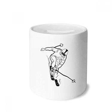 Imagem de DIYthinker Caixa preta para guardar moedas de cerâmica com estampa esportiva de inverno para esquiar