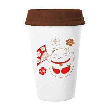 Imagem de Caneca de cobre com flor de gato Lucky Fortune Japão Copo de cerâmica para copo de café