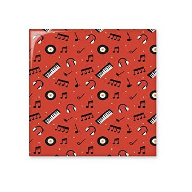 Imagem de Gravação preta e notas musicais azulejo vermelho de cerâmica brilhante para banheiro cozinha parede