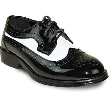 Imagem de Sapato social masculino Vangelo Tab-3Kid Oxford smoking formal para formatura e casamento preto/branco envernizado dois tons, Patente preto e branco, 10 Toddler