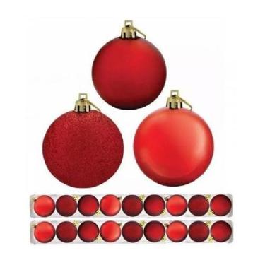 Imagem de Kit 30 Bolas De Natal Mista Vermelha Fosca Lisa Glitter Enfeite 4cm Pe