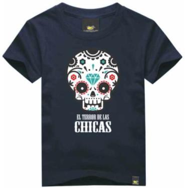 Imagem de Camiseta Infantil Caveira Terror De Las Chicas Azul Marinho Art Rock