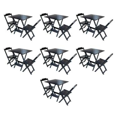 Imagem de Kit 7 Jogos De Mesa Dobravel Com 2 Cadeiras De Madeira 70X70 Para Restaurante E Bar - Preto