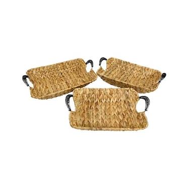 Imagem de Conjunto de Cestas Retangulares L’Hermitage Terra em Fibra Natural e Metal – 3 Peças